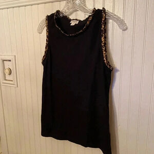 J. Crew sleeveless black blouse with leopard print trim